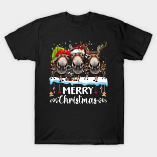 Funny Donkey Xmas Color Lights Merry Christmas T-Shirt